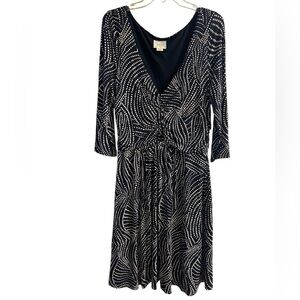 Anthropologie Maeve‎ A line motif ruched polka dot dress black white XLarge